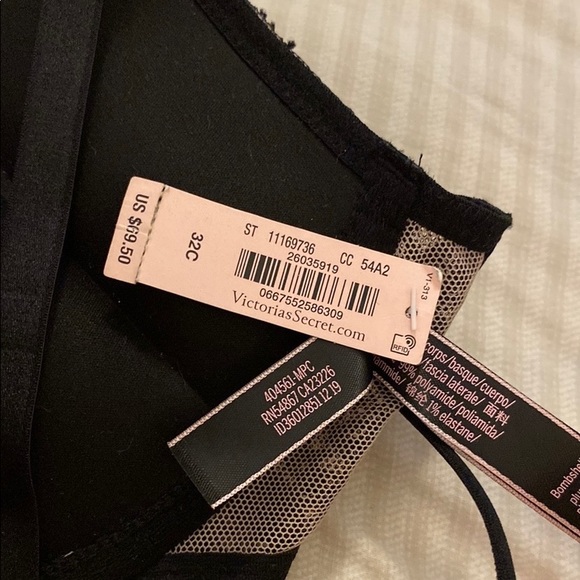 2/$80 Victoria’s Secret Pink+Black Lace Bombshell Push-up Bra w Racerback Straps - Picture 8 of 8